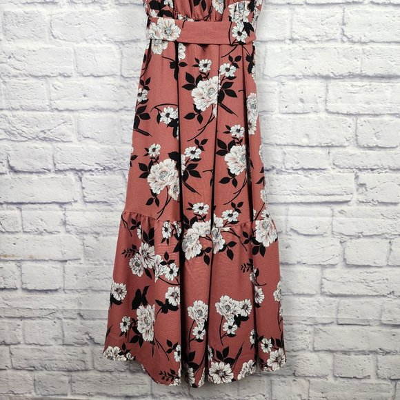 Lapis & Lillies Womens Size Large Off the Shoulder Pink Floral Tiered Midi Dress - Picture 6 of 13